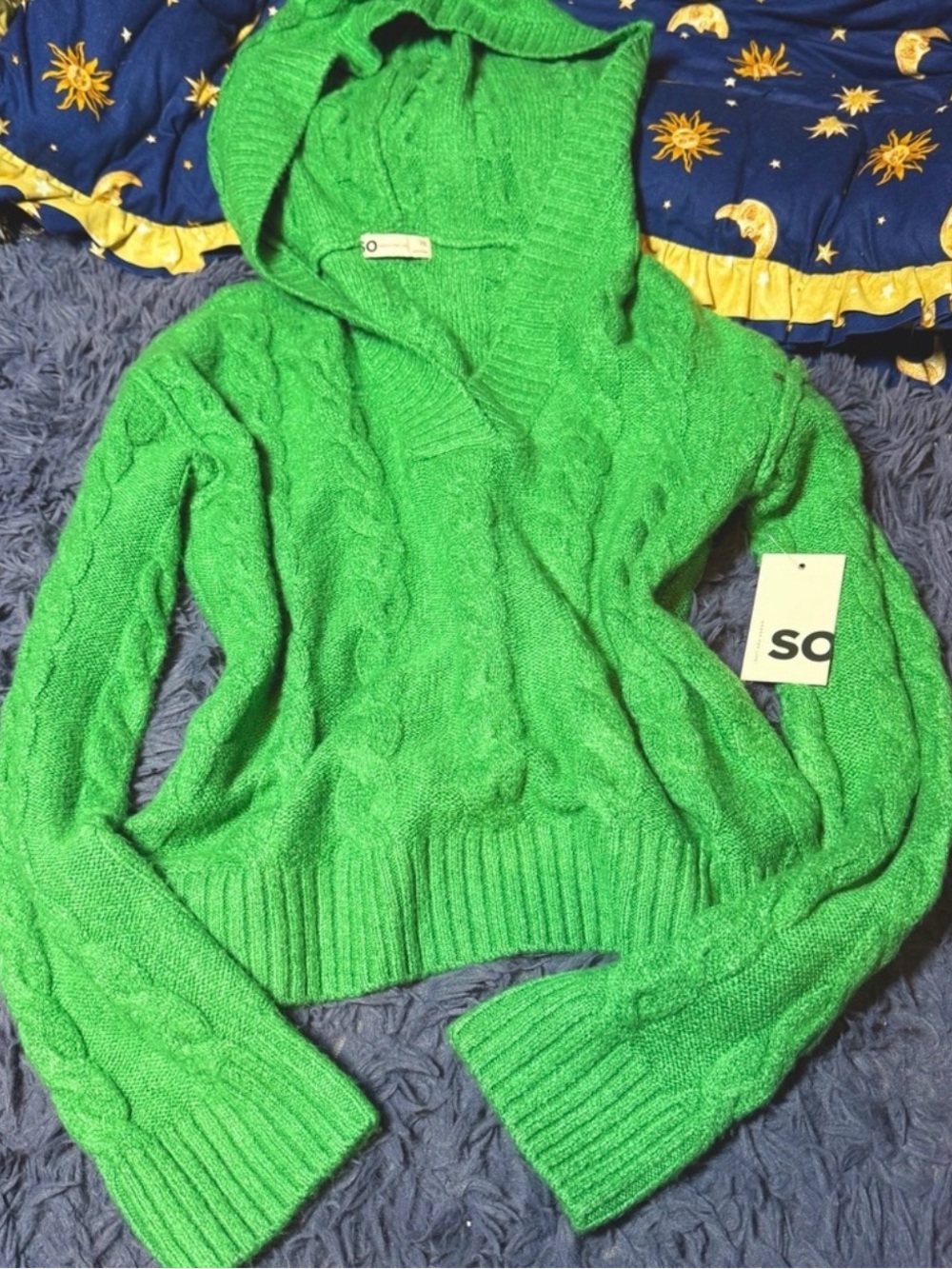 New With Tags SO Green V Neck Hooded Sweater.